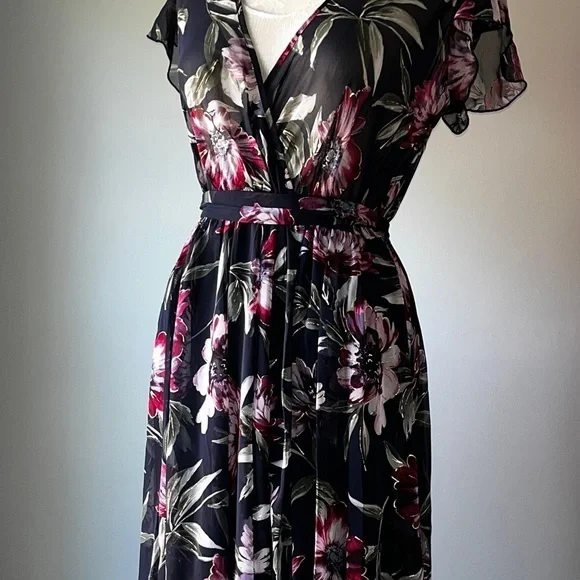 Alexa B Nites Navy Floral Sheer Chiffon Nightgown